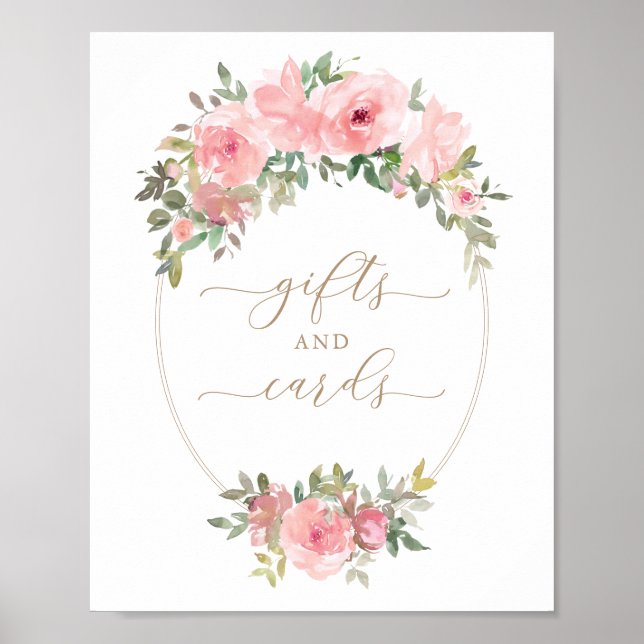 Gifts Cards Sign Pink Floral Greenery Baby Shower (Front)