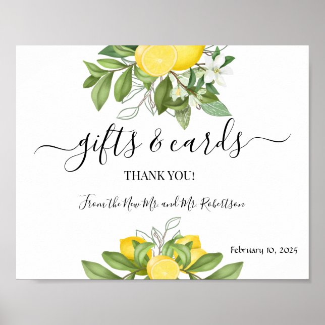 Gifts & Cards Wedding Greenery Lemony Sign (Front)