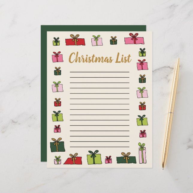 Gifts Clip Art Kids Christmas List Template (Front/Back In Situ)