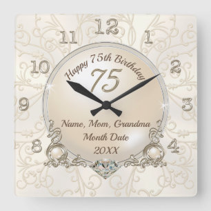 Gifts for 75th Birthday Woman, Mum, Wife, Grandma Square Wall Clock
