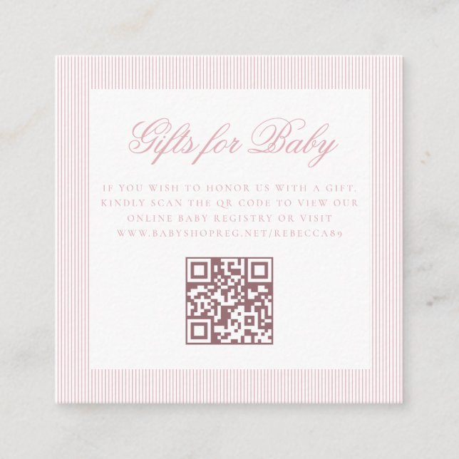 Gifts for Baby Light Pink Online QR Code Registry Enclosure Card (Front)