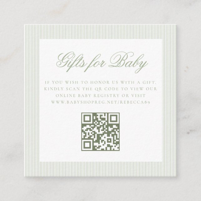 Gifts for Baby Sage Green Online QR Code Registry Enclosure Card (Front)