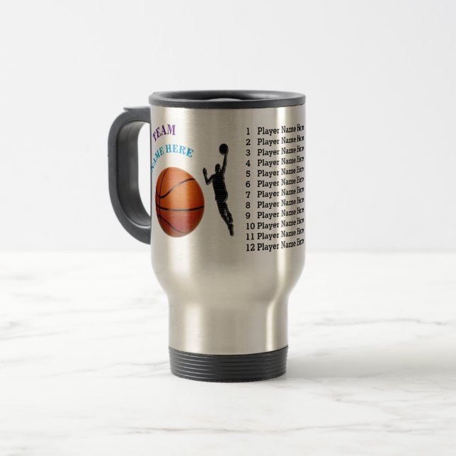 Gifts for Basketball Coach, Your Text, Team Travel Mug (Front Left)