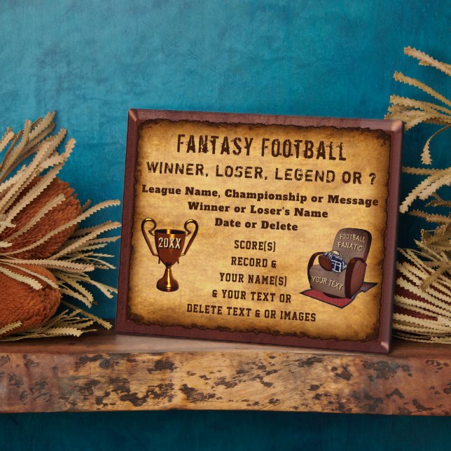 Gifts for Fantasy Football Lovers, Winners, Losers Plaque (Side)