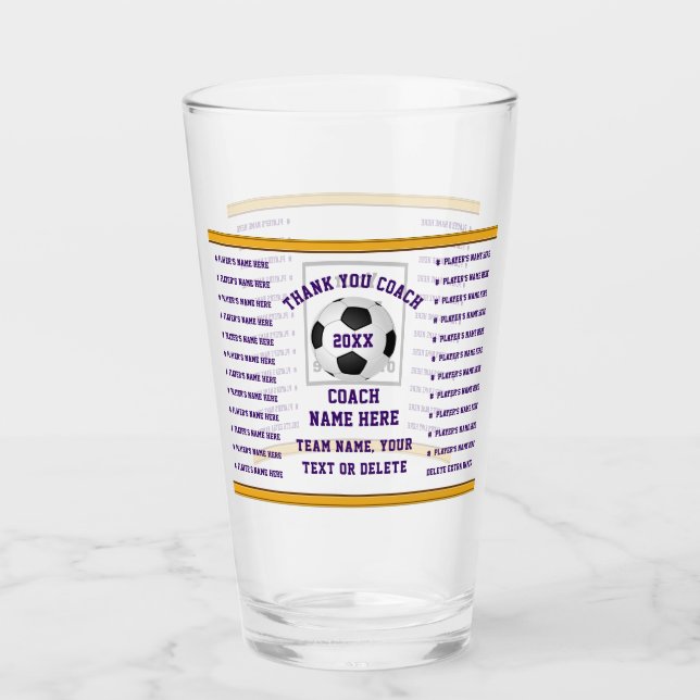 Gifts for Soccer Coaches, Personalised Glass (Front)