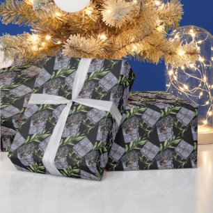 Gifts, Green Leaves, Dark Background. Christmas Wrapping Paper