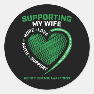 Gifts Husband Transplant Wife Kidney Disease Aware Classic Round Sticker