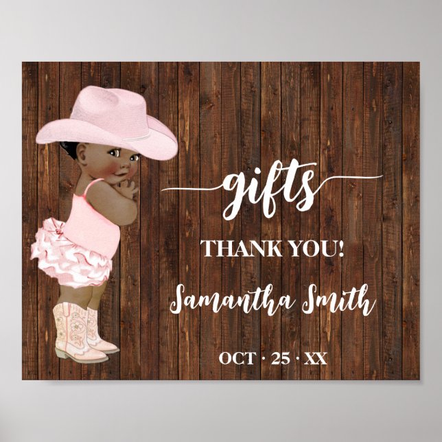 Gifts Little AA Cowgirl Western Baby Shower Sign (Front)
