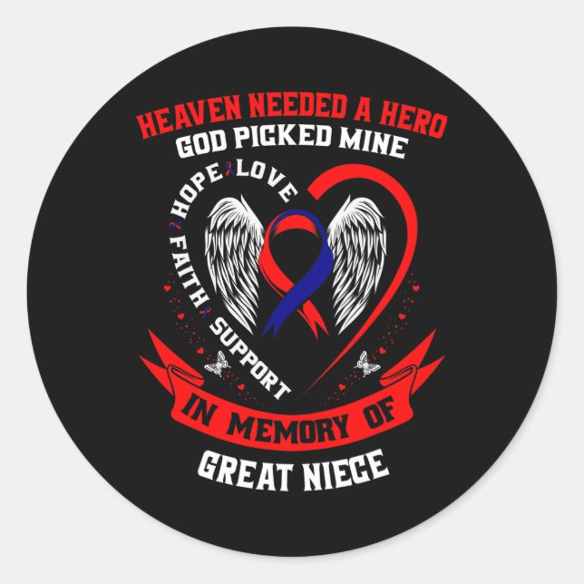 Gifts Loss Great Niece Heart Disease Awareness Chd Classic Round Sticker (Front)