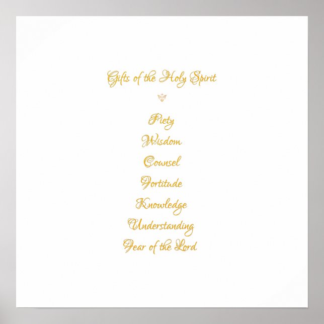 Gifts of The Holy Spirit in 3D Look Golden Script Poster (Front)