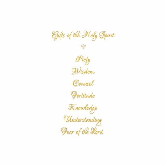 Gifts of The Holy Spirit in 3D Look Golden Script Standing Photo Sculpture (Front)