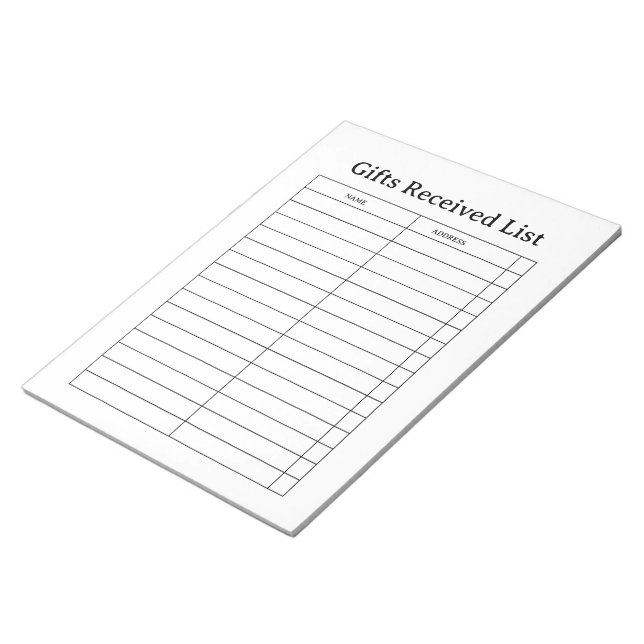 Gifts Received Tracker Notepad (Angled)