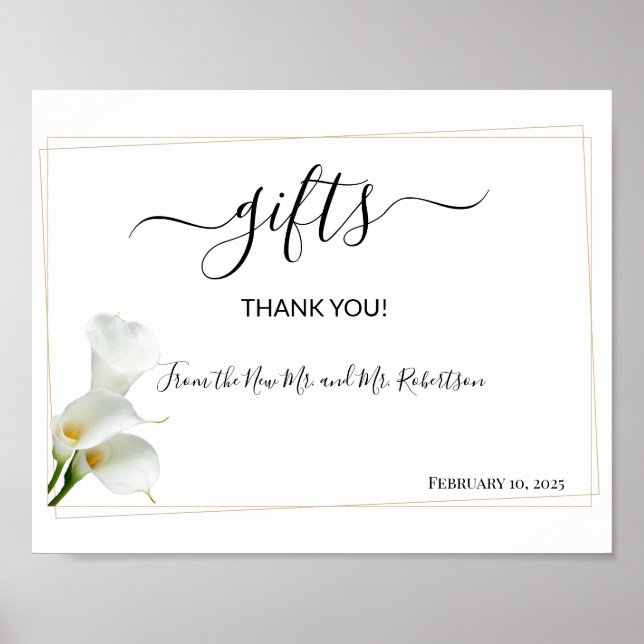 Gifts Shower Wedding Greenery Calla Lily Sign (Front)