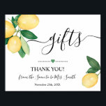 Gifts Sign Bridal Shower Wedding Lemons Sign<br><div class="desc">Change wording to the design,  for additional customisation (font colour,  font style,  remove or move elements),  click on personalise,  scroll down and click on link "click to customise further". 
** Check collection for matching designs available**</div>