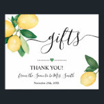 Gifts Sign Bridal Shower Wedding Lemons Sign<br><div class="desc">Change wording to the design,  for additional customisation (font colour,  font style,  remove or move elements),  click on personalise,  scroll down and click on link "click to customise further". 
** Check collection for matching designs available**</div>