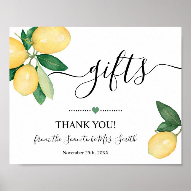 Gifts Sign Bridal Shower Wedding Lemons Sign (Front)