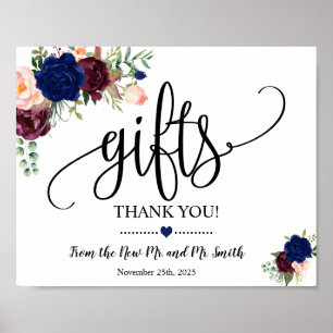 Gifts sign shower wedding reception navy burgundy
