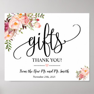Gifts sign shower wedding reception pink floral