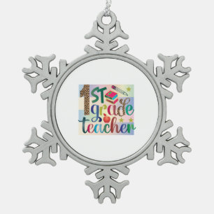 Gifts Teacher First Grade Teacher Snowflake Pewter Christmas Ornament