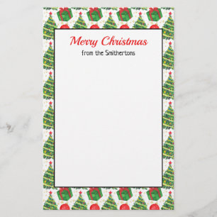 Gifts Trees Green Red White Merry Christmas Stationery