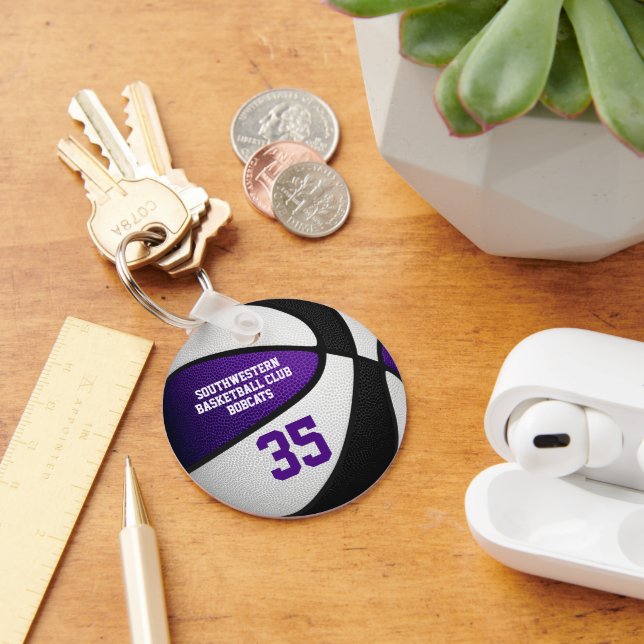 Gifts under 10 for basketball team purple black key ring (Desk)