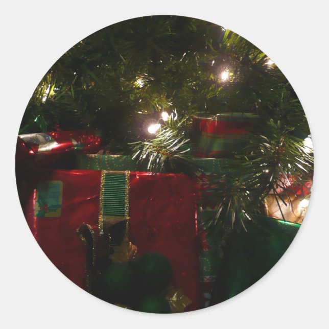 Gifts Under the Tree Christmas Holiday Classic Round Sticker (Front)