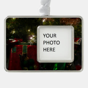 Gifts Under the Tree Christmas Holiday Silver Plated Framed Ornament