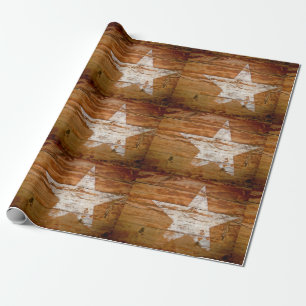 Giftwrap Distressed Wood Grain Painted White Star Wrapping Paper