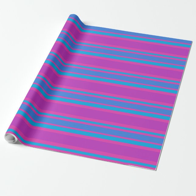 Giftwrap Magenta, Blue, Purple Stripes Pattern Wrapping Paper (Unrolled)