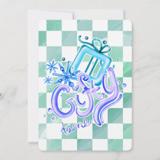 Gifty Time Blue Purple Checkerboard Christmas Holiday Card