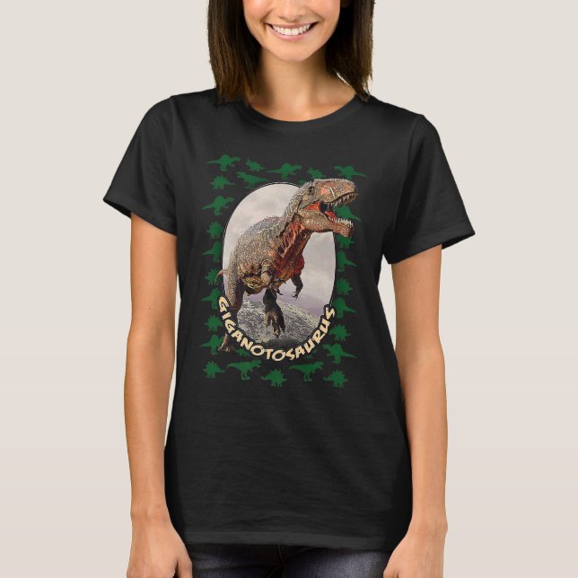 Giganotosaurus for Kids Dark Green Adult Dinosaur T-Shirt (Front)