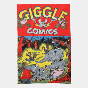 Giggle Animal Elephant Vintage Comics Tea Towel
