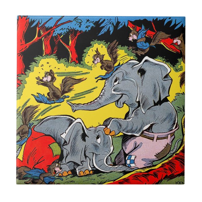 Giggle Elephant Animal Vintage Comics Tile (Front)