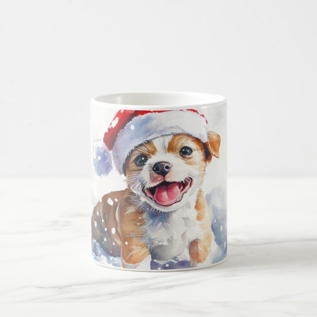 Giggling Puppy Playing with Santa Hat Coffee Mug (Center)