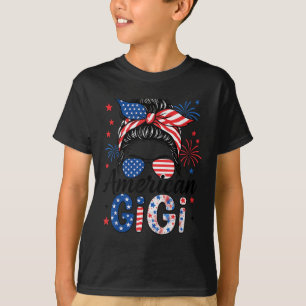 Gigi 4th Of July American Flag Patriotic Messy Bun T-Shirt
