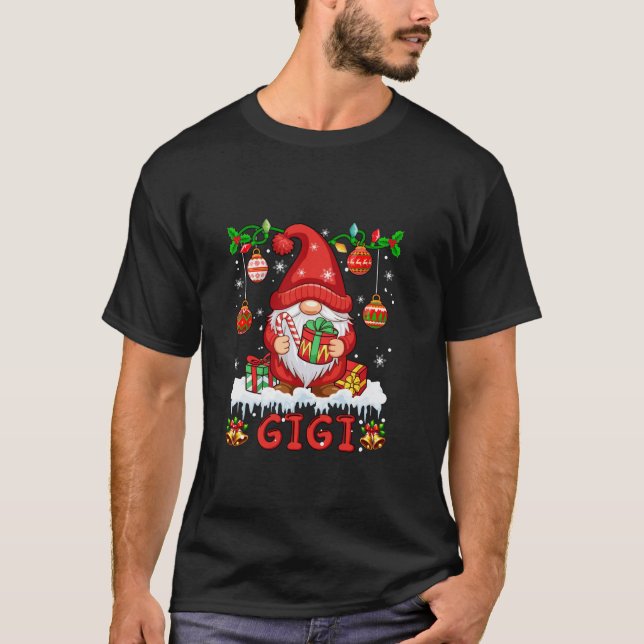 Gigi Christmas Gnome Colourful Lights Matching Fam T-Shirt (Front)