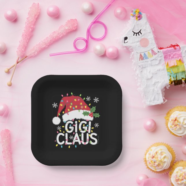 Gigi Claus Christmas Lights Pajama Family Matching Paper Plate (Party)