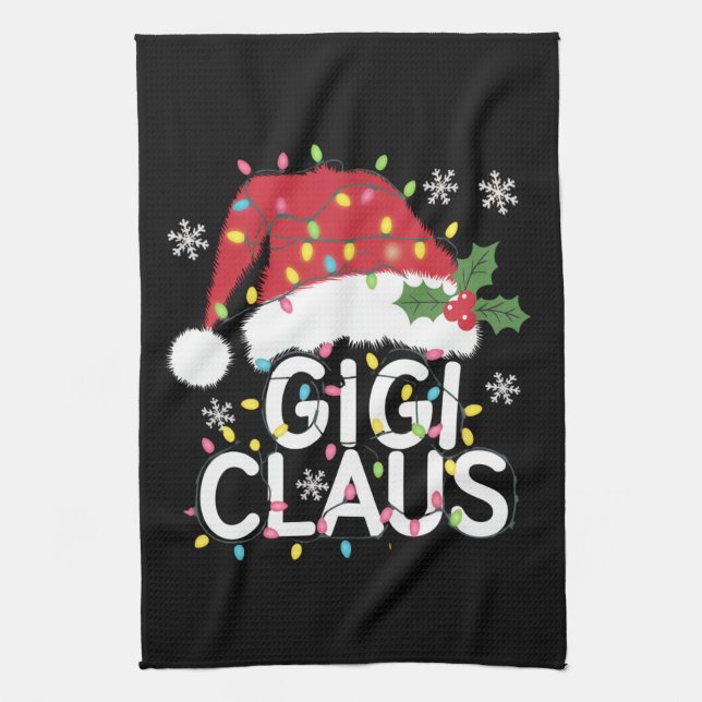 Gigi Claus Christmas Lights Pajama Family Matching Tea Towel (Vertical)