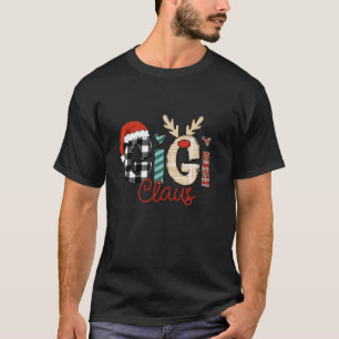 GiGi Claus Christmas Reindeer Santa Hat Plaid Xmas T-Shirt