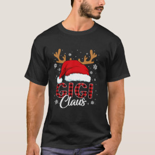 Gigi Claus Santa Hat Christmas Red Plaid Matching  T-Shirt
