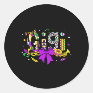 Gigi Coquette Bow Mardi Gras Women Mum Mother Carn Classic Round Sticker