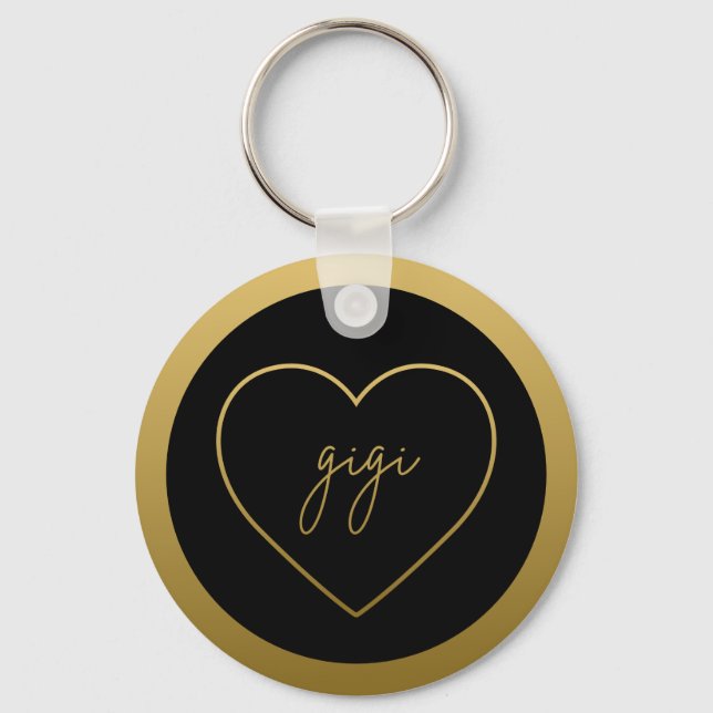 Gigi Elegant Golden Gradient Heart Grandma Gift Key Ring (Front)
