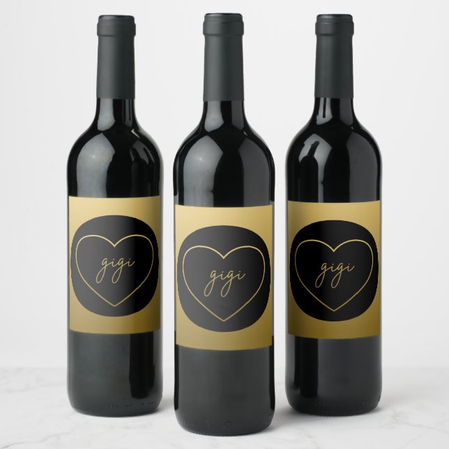 Gigi Elegant Golden Gradient Heart Grandma Gift  Wine Label (Bottles)