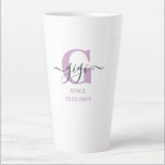 Gigi Elegant Script Monogram Lilac White Latte Mug<br><div class="desc">Latte mug for a new gigi or long established one! which you can personalise with the date they became a grandmother or great grandmother. This trendy minimalist design has a pretty colour palette of lilac, black and white. It has a Gigi monogram, with the initial letter G and the name...</div>