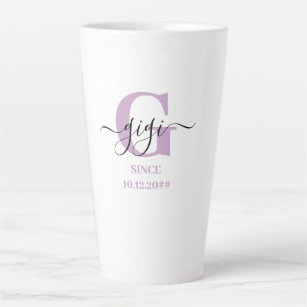 Gigi Elegant Script Monogram Lilac White Latte Mug