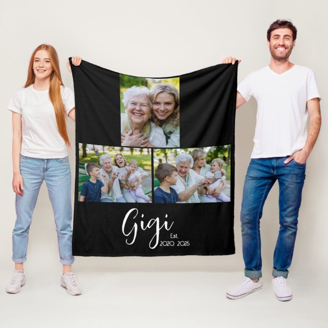 Gigi Established Script Black 3 Photo Fleece Blanket (In Situ)