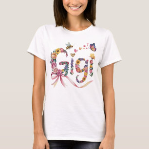 Gigi Grandma T-Shirt – Floral Name Tee with Bow – 