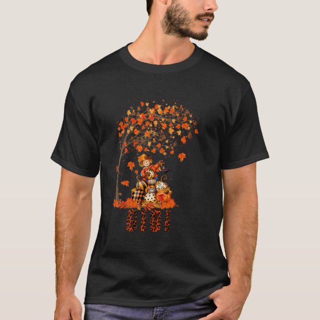 Gigi Leopard Pumpkins Aunt Fall Autumn Tree Thanks T-Shirt (Front)