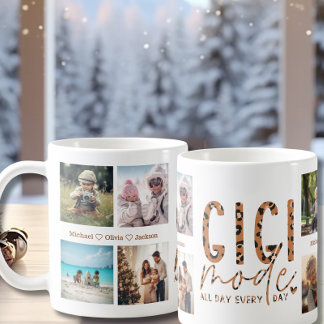 Gigi Mode On 8 Photo Collage Grandma Leopard Print Coffee Mug