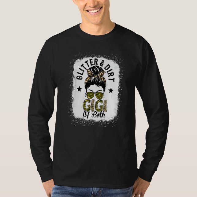 Gigi Of Both Messy Bun Leopard Camo Bleached Mothe T-Shirt (Front)